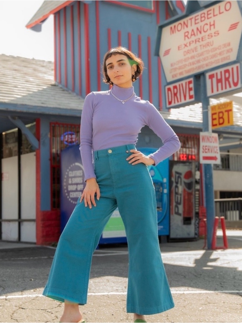 Big Bud Press Petite Bell Bottom Pants Marine Blue 100% Cotton High Rise XS
